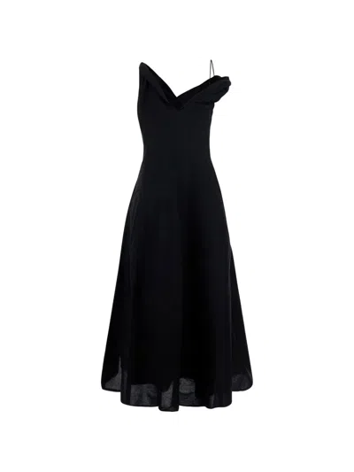 Rohe Asymmetric Draped Midi Dress In Black