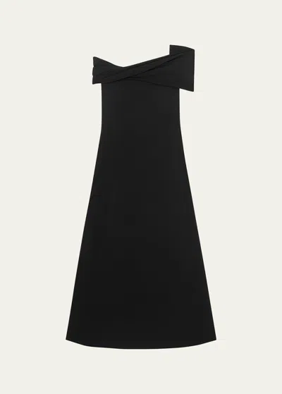 Rohe Asymmetric Off-the-shoulder Dress In Noir 138
