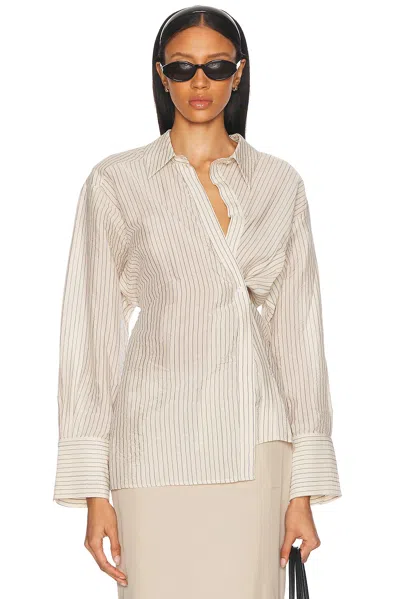 Rohe Asymmetric Twisted Striped Voile Shirt In Cream