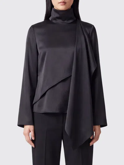 Rohe Asymmetrical Pure Silk Blouse With High Neck And Long Sleeves In Blue