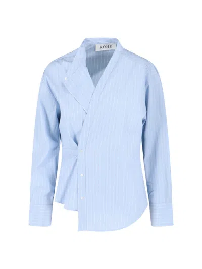 Rohe Asymmetrical Stripe Shirt In Light Blue Cotton