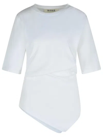 ROHE ASYMMETRICAL WHITE ORGANIC COTTON WOVEN T-SHIRT
