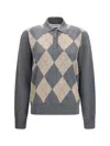 Rohe Wool Blend Polo With Classic Collar And Argyle Pattern In Gray