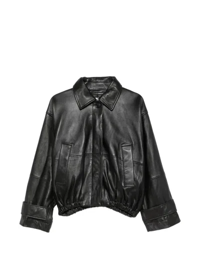 Rohe Batwing-sleeve Leather Jacket In Black