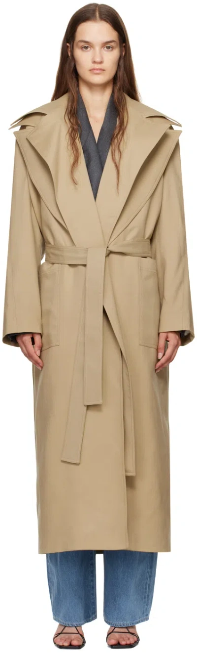 Rohe Belted Trench Coat With Double Collar In 270 Oat Beige