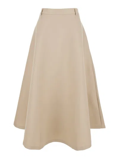 ROHE BEIGE FLARED A-LINE SKIRT WITH BELT LOOPS IN COTTON WOMAN