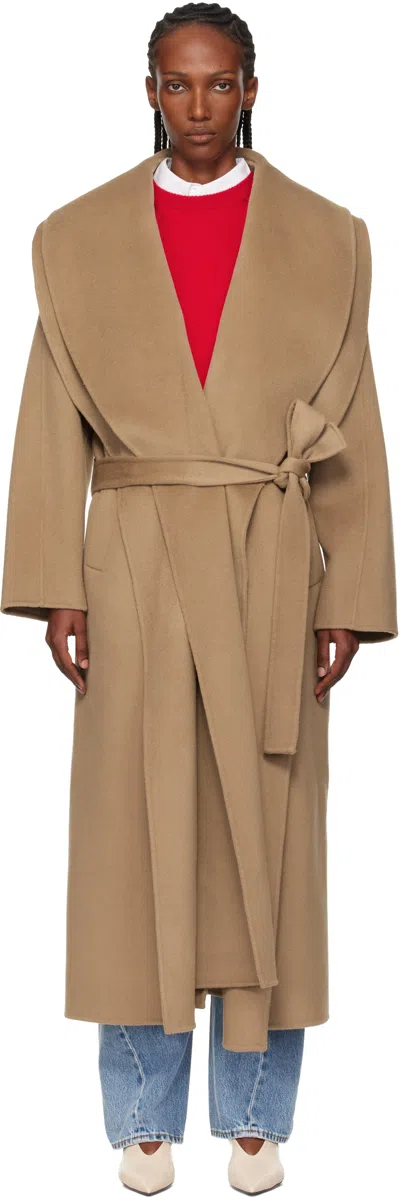 Rohe Beige Signature Double-faced Scarf Coat In Brown