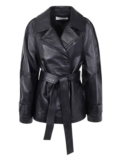 Rohe Belted Double-breasted Leather Jacket In Black