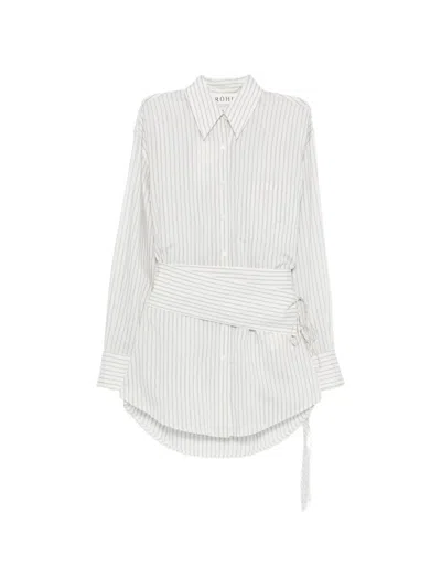 Rohe Belted Pinstriped Shirt In Gray