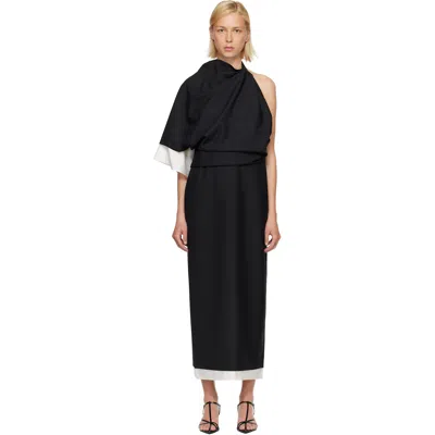 Rohe Black & White Draped Open Back Midi Dress