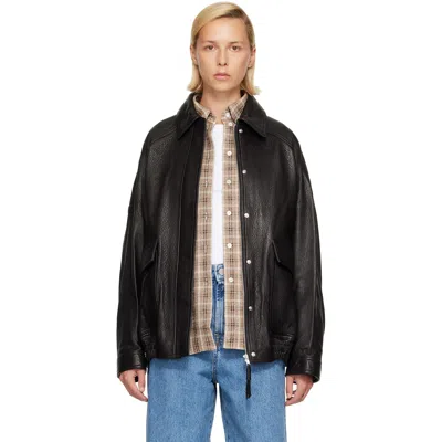 Rohe Black Grain Aviator Leather Jacket In Multi