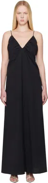 Rohe Black Hammered Silk V-neck Strap Maxi Dress