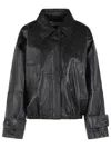 Rohe Leather Jacket Collared Neck Elasticated Hem In Black