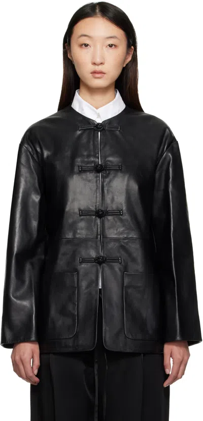 ROHE BLACK MANDARIN LEATHER JACKET