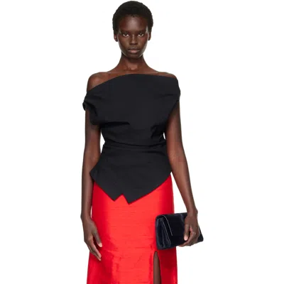 Rohe Black Off-shoulder Lapel Top In Multi