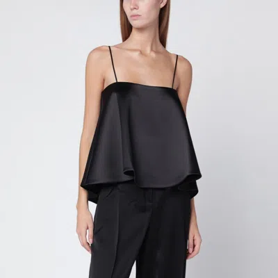ROHE RÓHE BLACK SATIN PEPLUM TOP