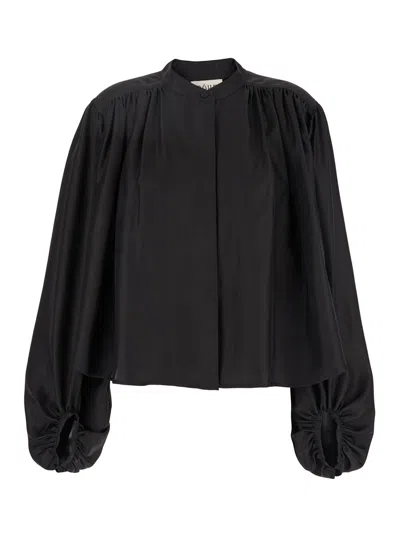 ROHE BLACK TOP WITH MANDARIN COLLAR AND FRONT AND REAR GATHERS IN SILK WOMAN