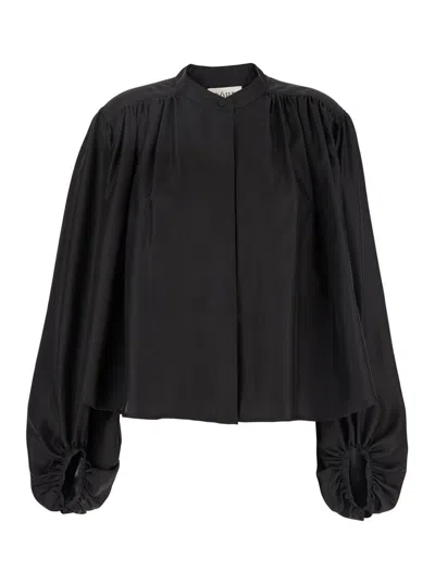 ROHE BLACK TOP WITH MANDARIN COLLAR AND FRONT AND REAR GATHERS IN SILK WOMAN