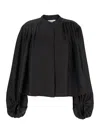 Rohe Black Top With Mandarin Collar And Front And Rear Gathers In Silk Woman In Black
