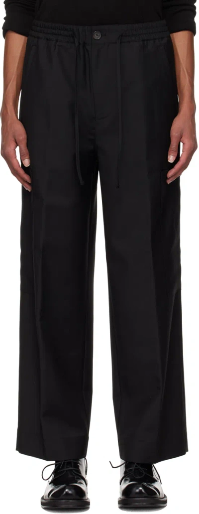 Rohe Black Wide Leg Drawcord Cargo Trousers In 001 Black