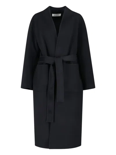 ROHE BLACK WOOL COAT WITH SHAWL COLLAR