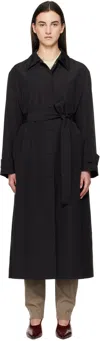 Rohe Black Wool-nylon Belted Wrap Trench Coat In 001_308 Black