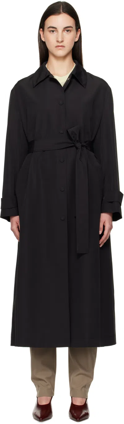 Rohe Black Wool-nylon Belted Wrap Trench Coat In 001_308 Black