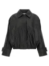 Rohe Leather Jacket Collared Neck Elasticated Hem In Black