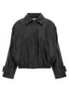 Rohe Cropped Leather Bomber Blouson Jacket With Dropped Shoulders In Black