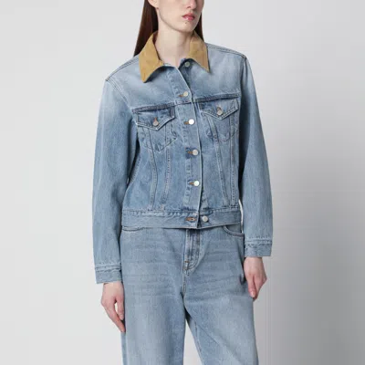 Rohe Róhe Blue Denim Jacket With Suede Collar
