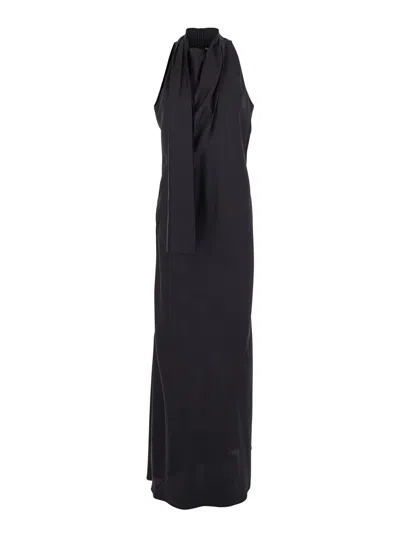 Rohe Blue Long Dress With Halterneck And Scarf Detail In Silk Woman