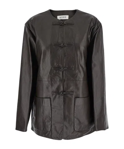 ROHE RÓHE LONG SLEEVED MANDARIN LEATHER JACKET
