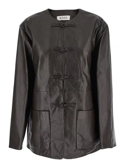 Rohe Brown Jacket With Front Toggle Closure In Leather Woman In Gray