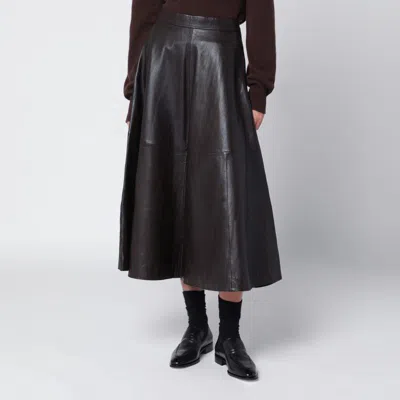 Rohe Róhe  Brown Leather Flared Skirt In Black