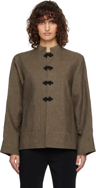 Rohe Mandarin Linen-twill Jacket In Brown