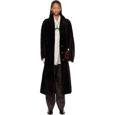 Rohe Brown Shearling Shawl Collar Coat In 204_472 Dark Chocola