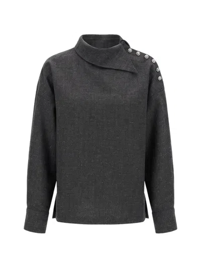 Rohe Button-shoulder High-neck Blouse In Gray