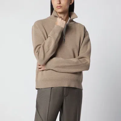 Rohe Róhe Camel Mouline Knit Zip Polo Shirt In Beige