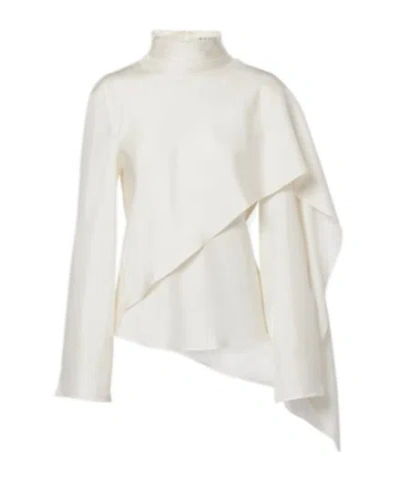 Rohe Caped Silk Satin Turtleneck Top In White