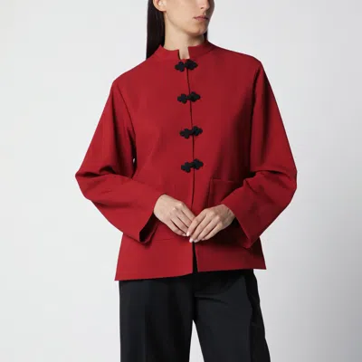 ROHE RÓHE CARMINE RED WOOL JACKET WITH PANKOU CLOSURE