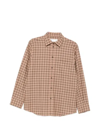 Rohe Check-print Classic Fit Shirt In Brown