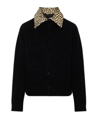 Rohe Cheetah Collar Cardigan In Black
