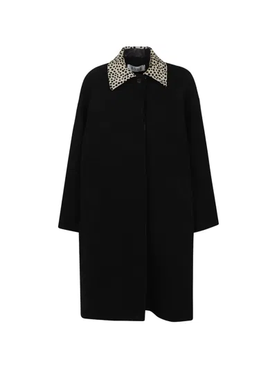 Rohe Cheetah Collar Oversized Coat In Black
