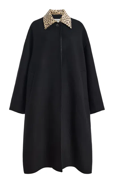 Rohe Róhe Cheetah Collar Wool Coat In Black