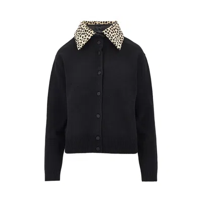Rohe Cheetah-print Collar Wool Cardigan In Black