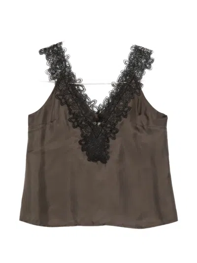 Rohe Róhe Chocolate Silk Lace Top In Brown