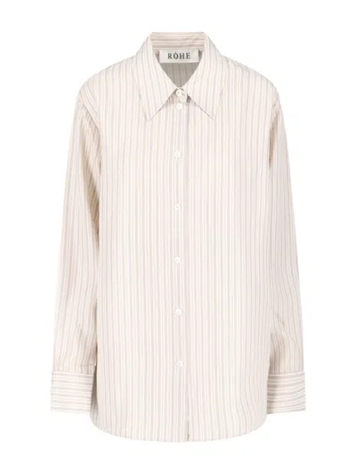 Rohe Classic Button-up Silk Shirt With Vertical Stripes In White