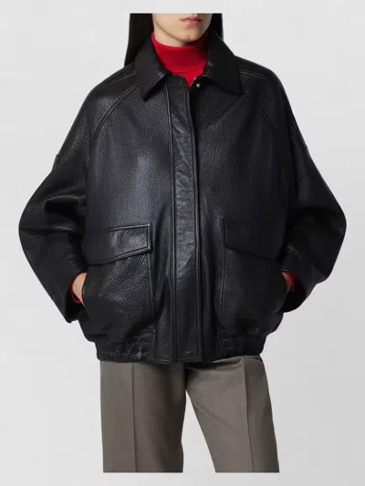 Rohe Collared Jacket Elasticated Hem Front Pockets In Black