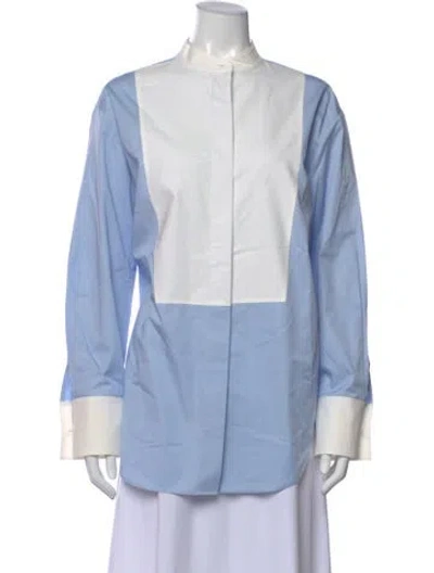 Pre-owned Rohe Colorblock Pattern Long Sleeve Button-up Top In Blue