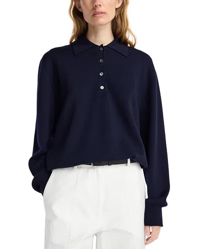 Rohe Compact Knitted Polo Wool Sweater In Blue